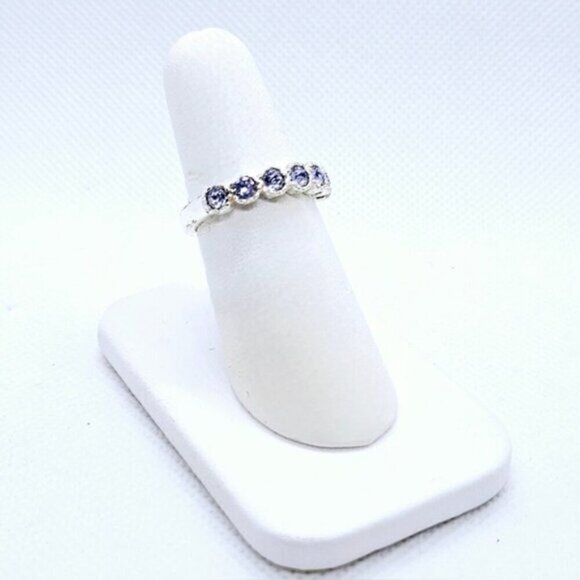 Silver Tone Simulant Tanzanite Band Fashion Ring - Picture 4 of 8